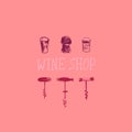 Wine icons set in vector. Wine cork, octave, grape, stopper